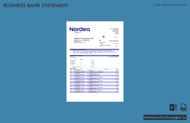 Nordea Bank Firmenkontoauszug (Word- und PDF-Beispiel)